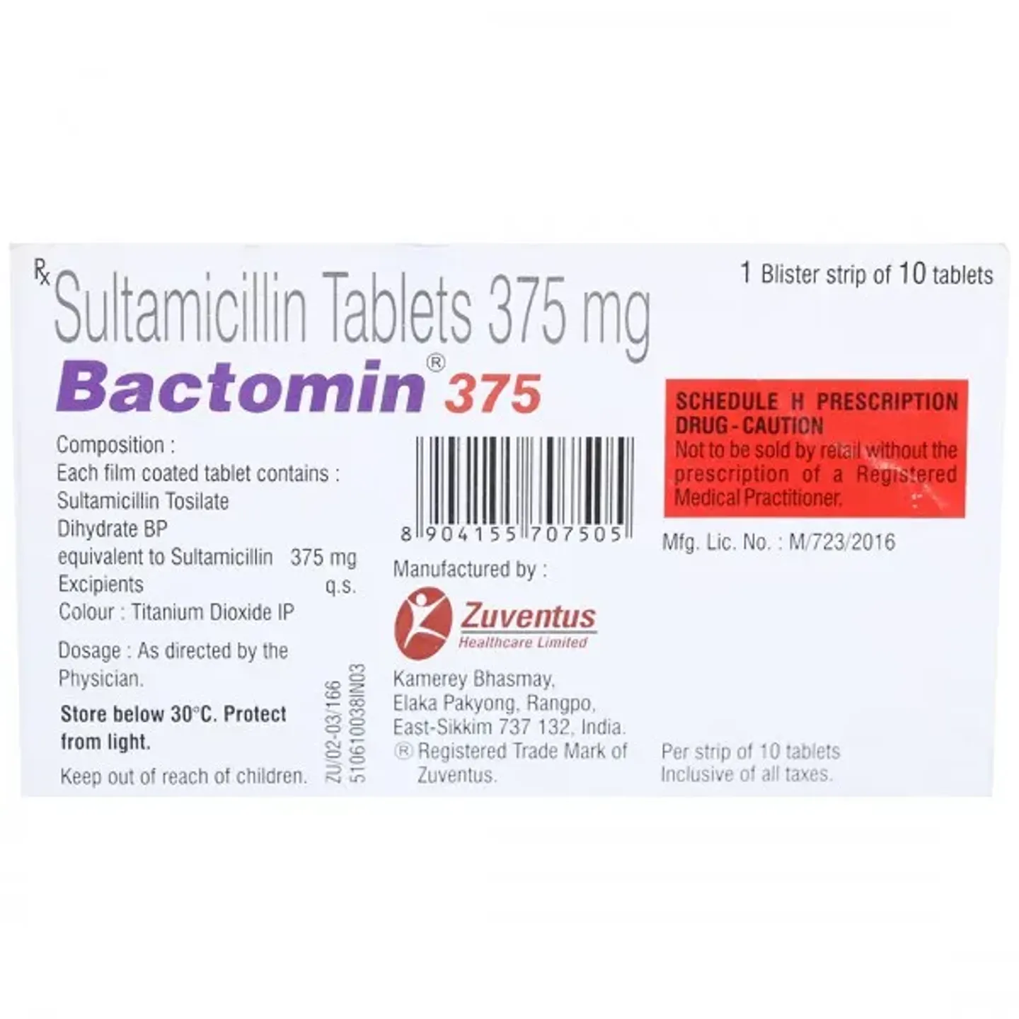 Bactomin 375 Tablet product image
