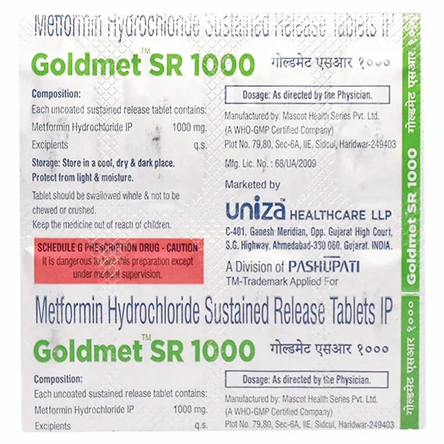 Goldmet 1000mg Tablet Sr product image