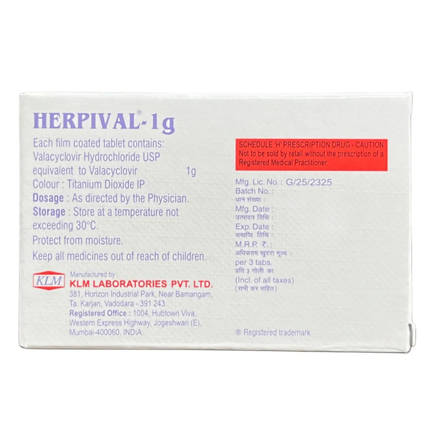 Herpival 1g Tablet product image