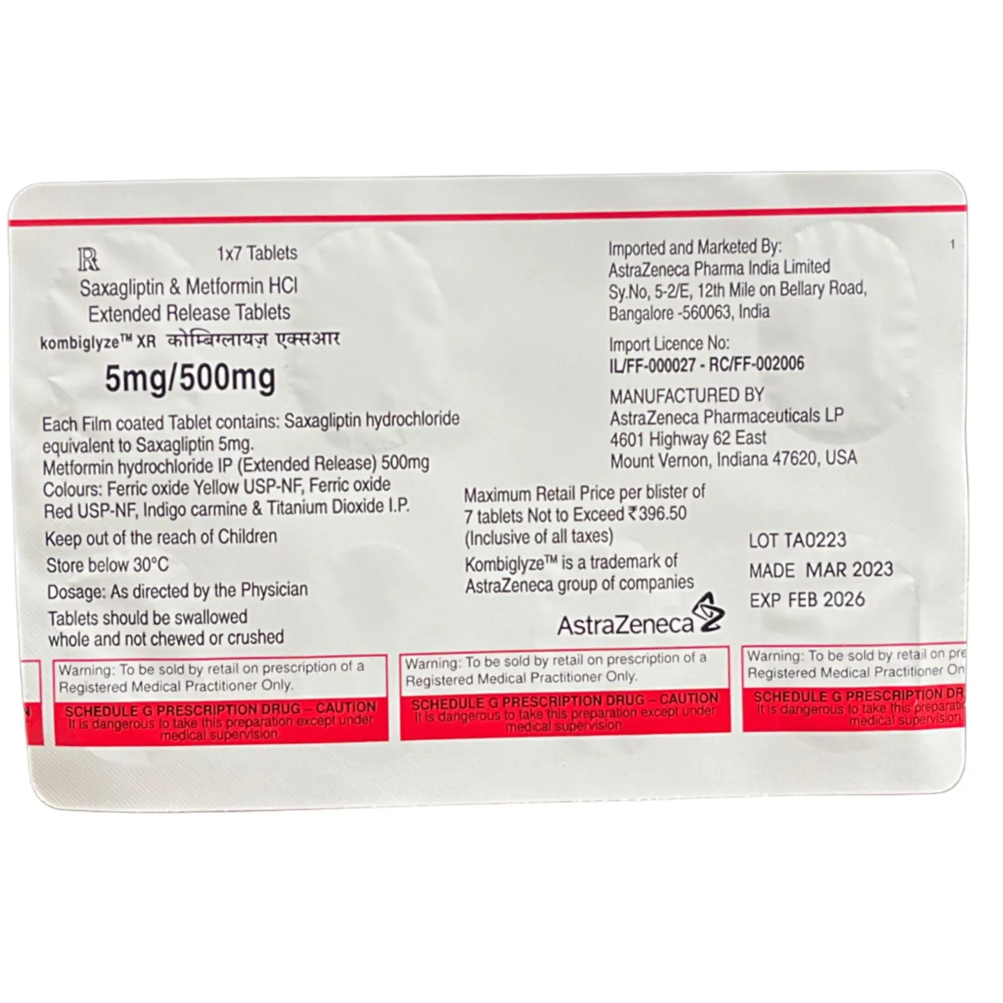 Kombiglyze Xr 5mg/500mg Tablet product image