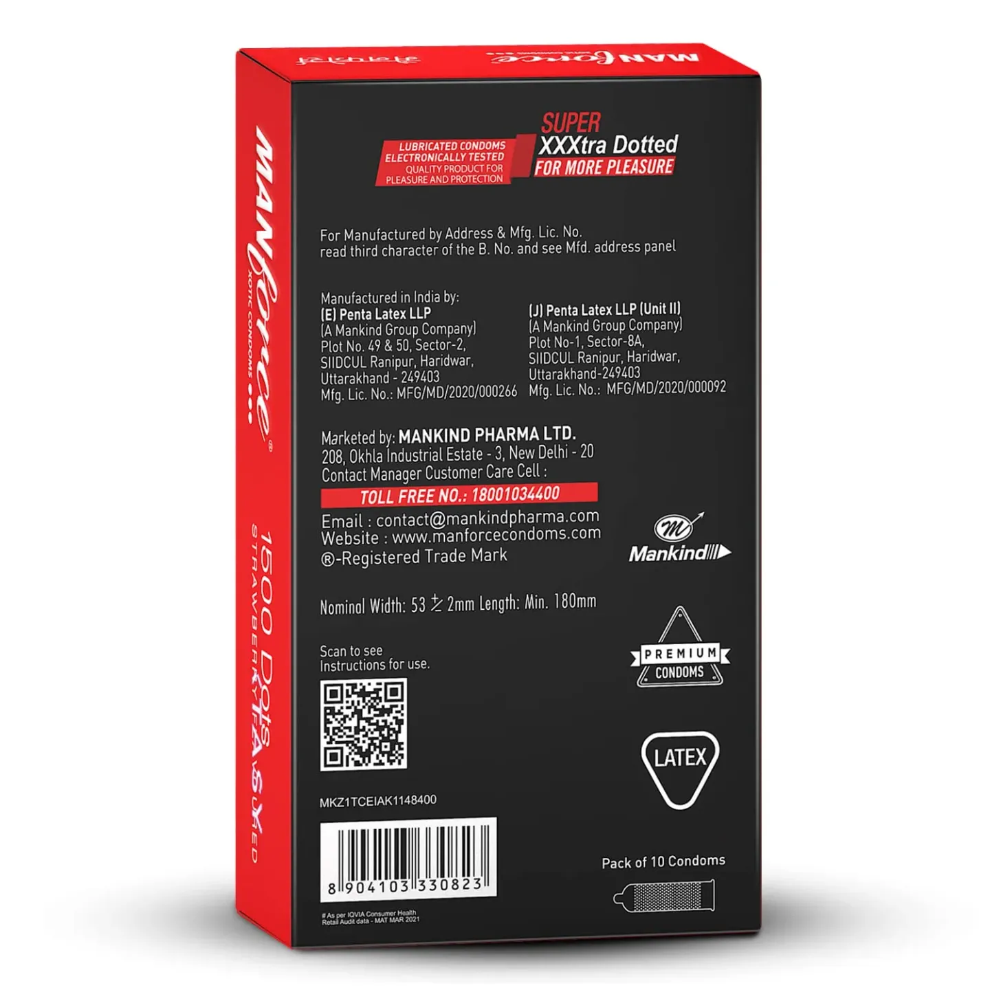 Manforce 1500 Dots Strawberry Flavoured Xotic P... product image