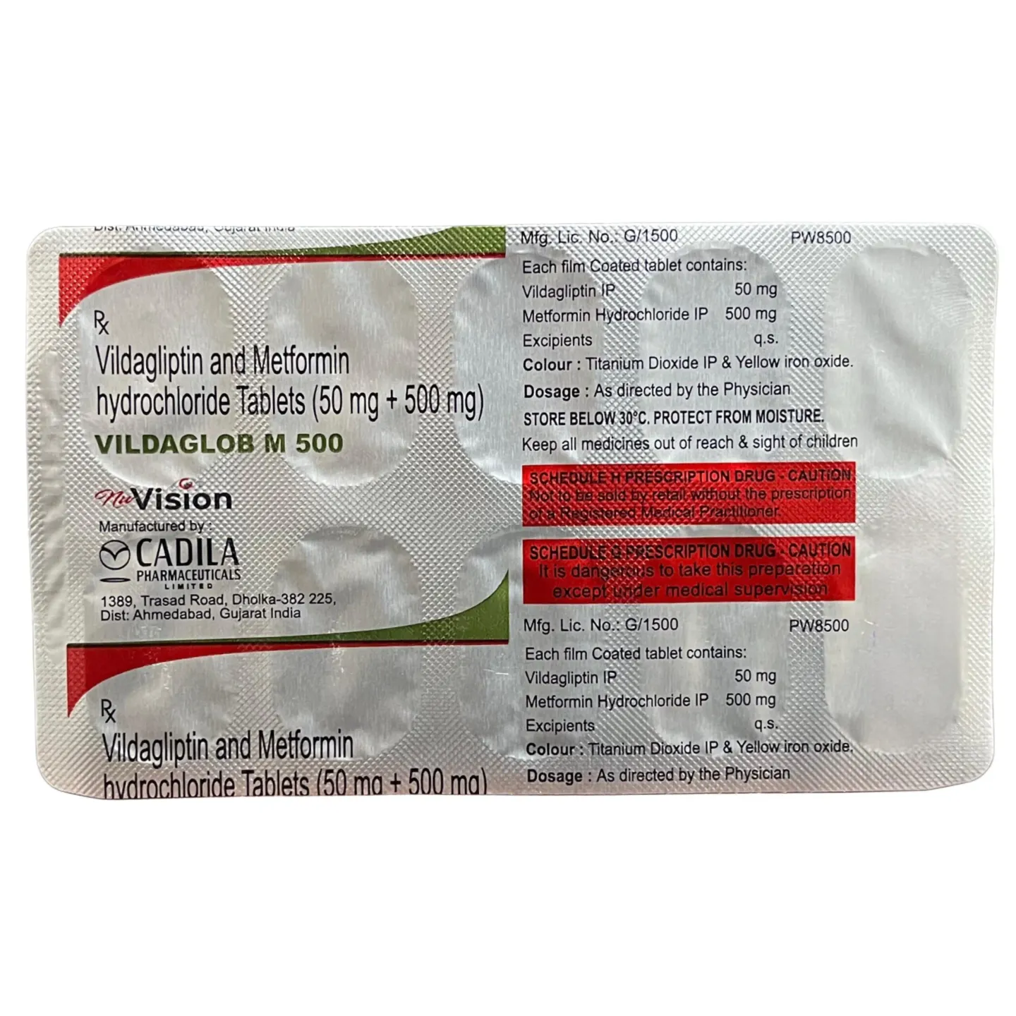 Vildaglob M 500 Tablet product image