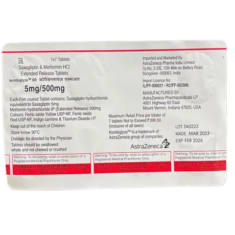 Kombiglyze Xr 5mg/500mg Tablet product image