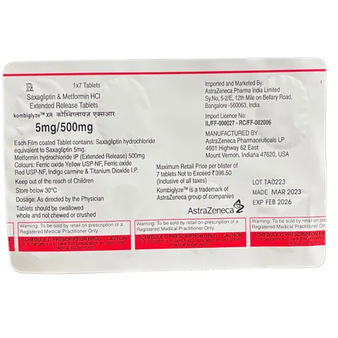 Kombiglyze Xr 5mg/500mg Tablet product image