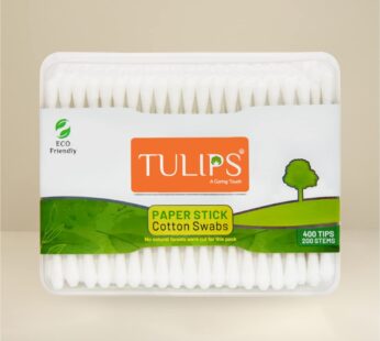 Tulips Cotton Ear Buds/Swabs with white Paper Sticks 200 Stems (400Tips) in a Flat Box